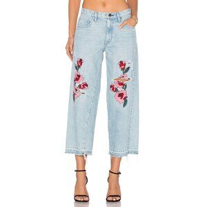 Floral Embroidered Light Blue Wide Leg Jeans